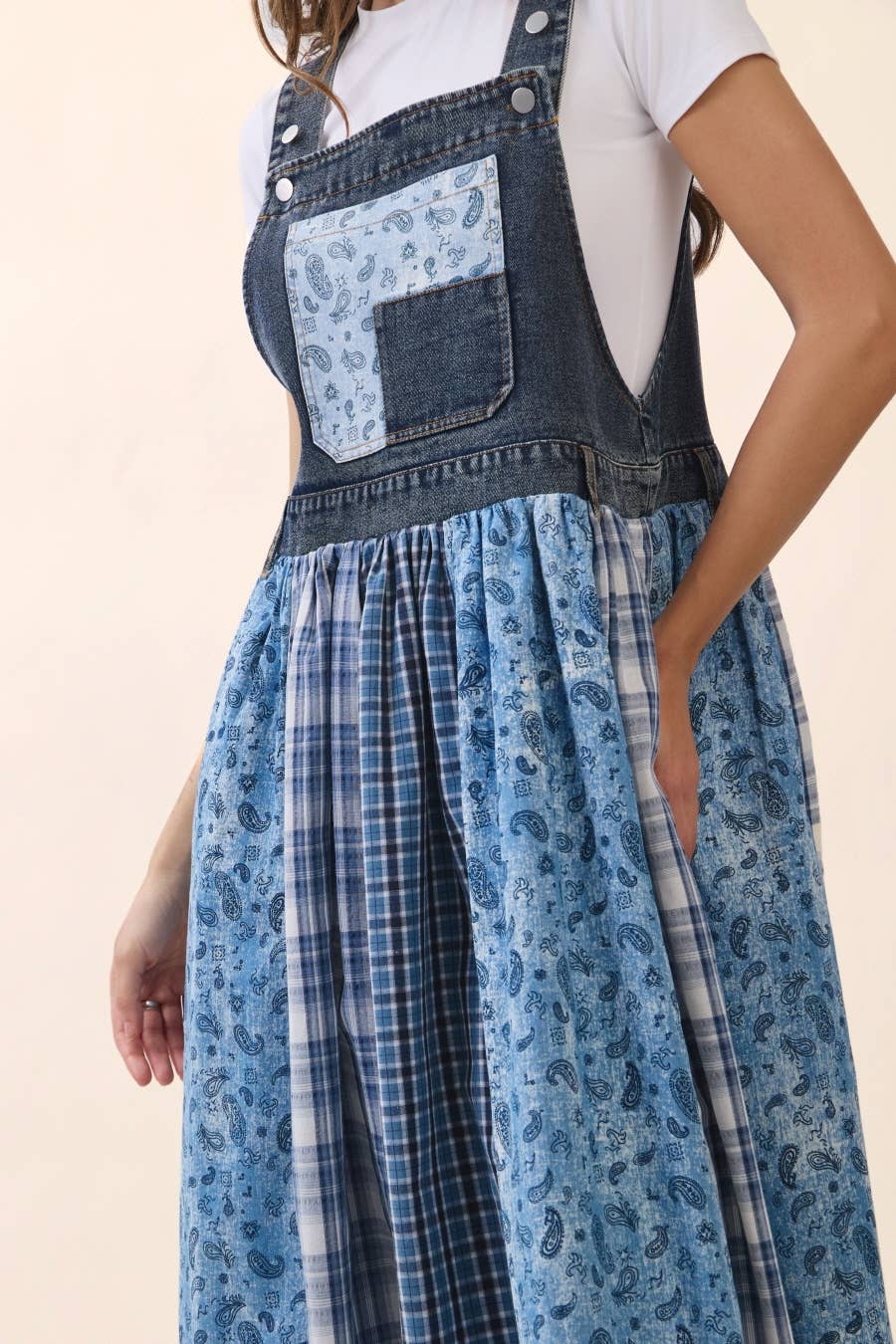 Sable Mixed Patchwork Overall Dress