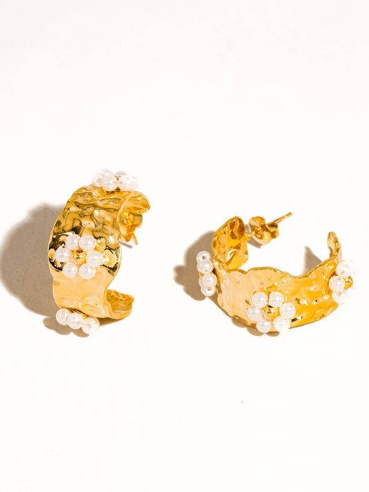 Charme 18K Gold Non-Tarnish Vintage Floral Hoop Earrings