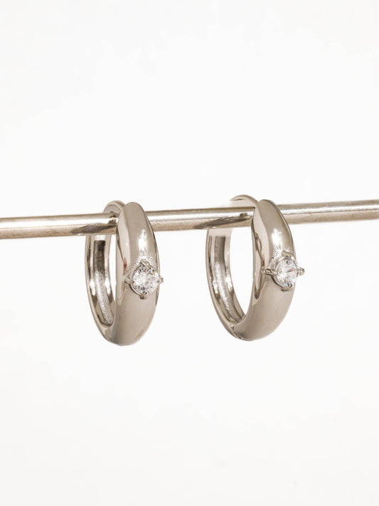 Dazzleon Silver CZ Solitaire Hoop Earrings