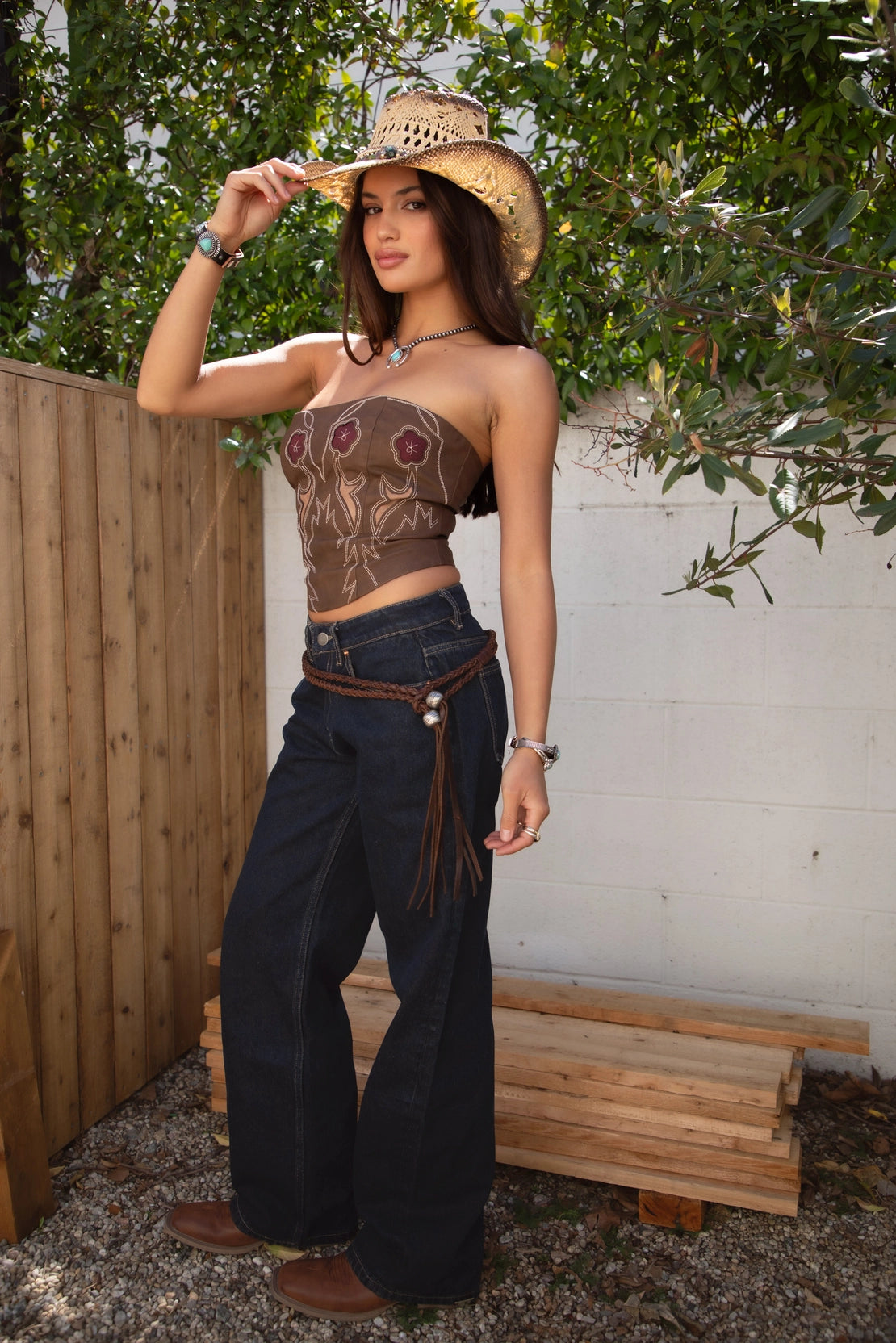 Dallas Floral Embroidered Bustier Top