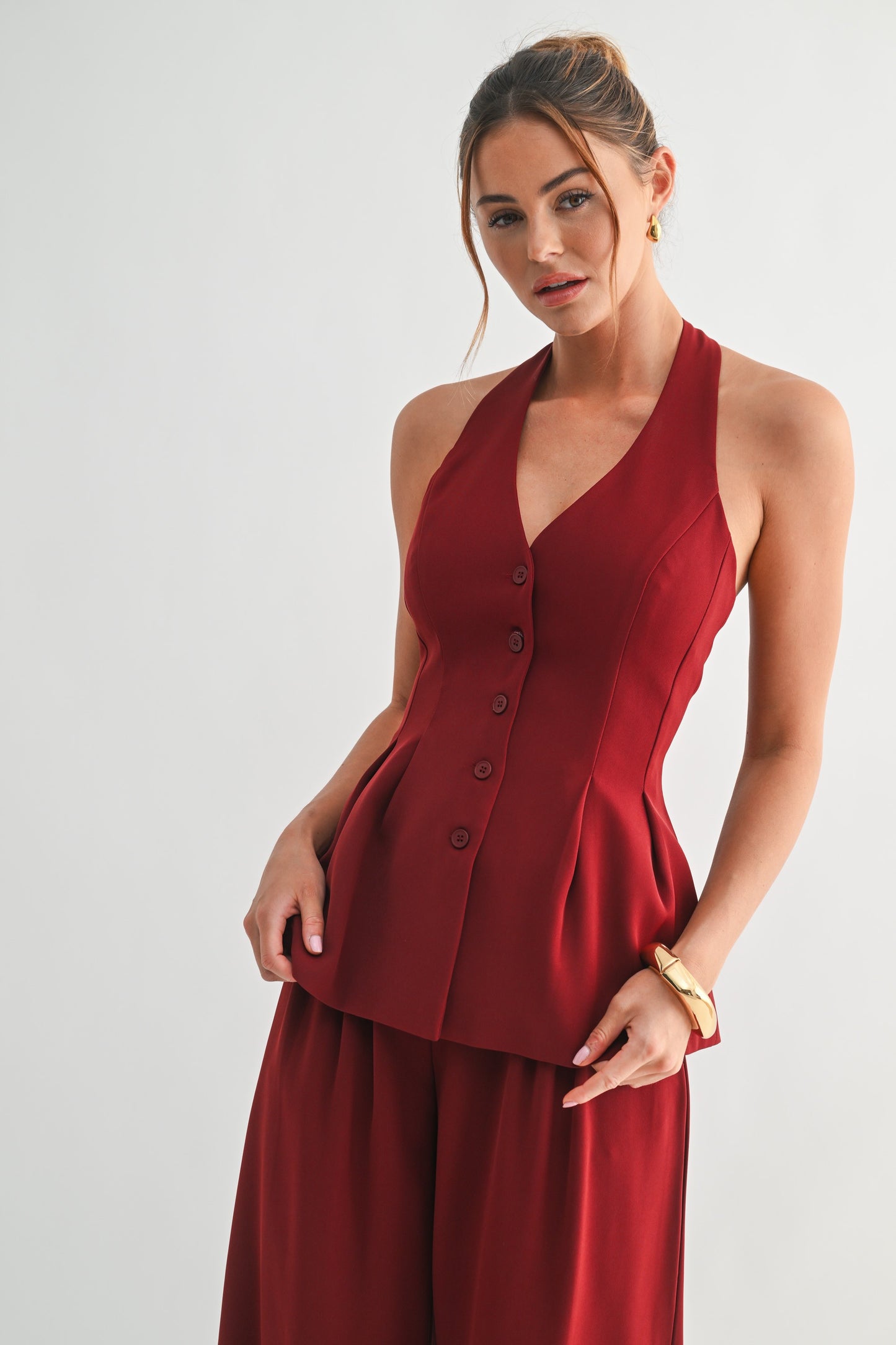 Carly Pleated Halter Vest Top