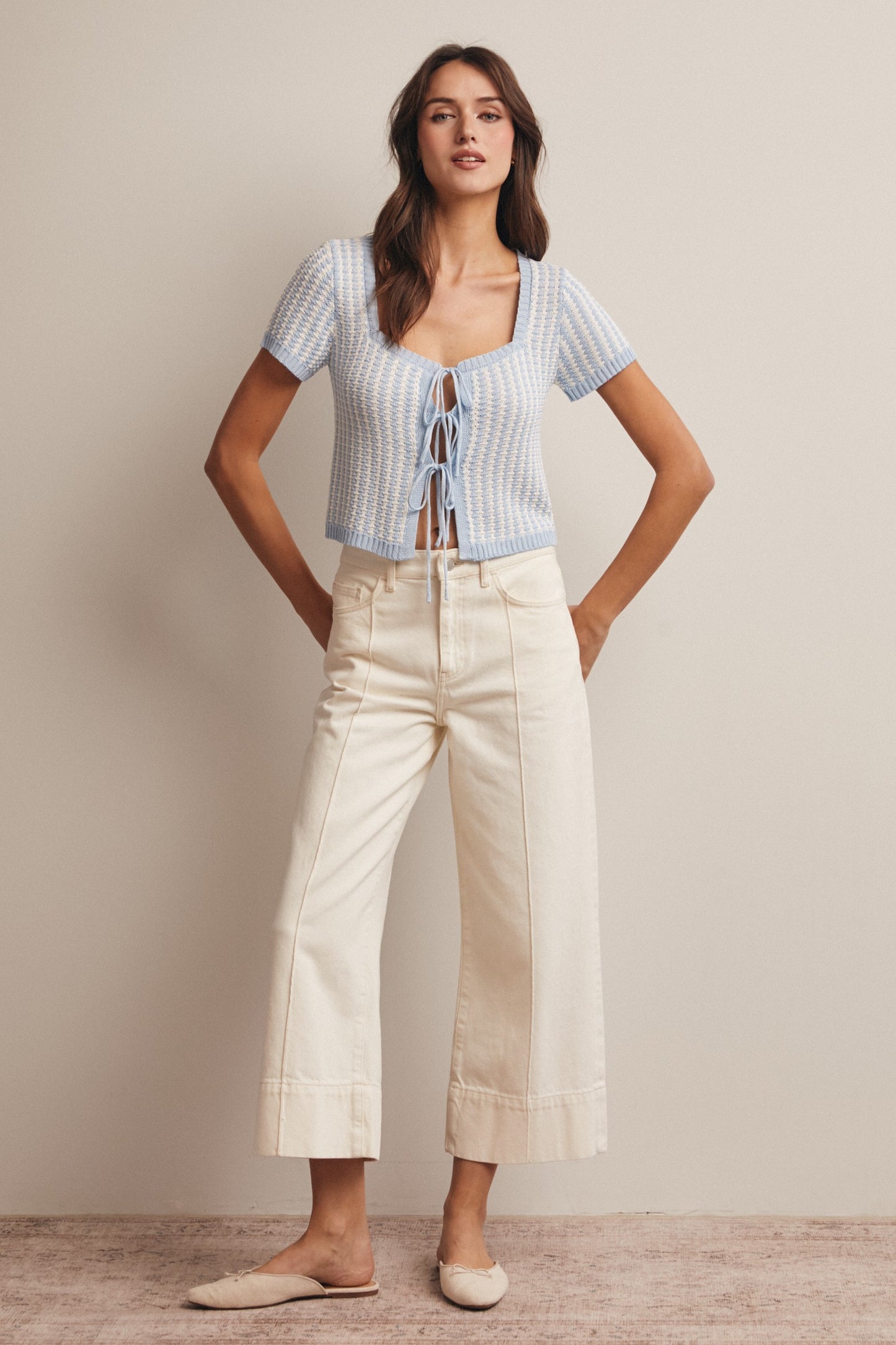 Charlotte Textured Tie-front Knit Top