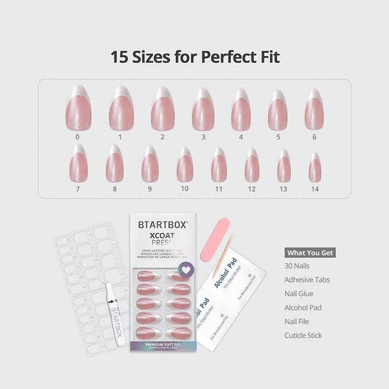 Medium Almond French Tip Glitter Press-On Nails