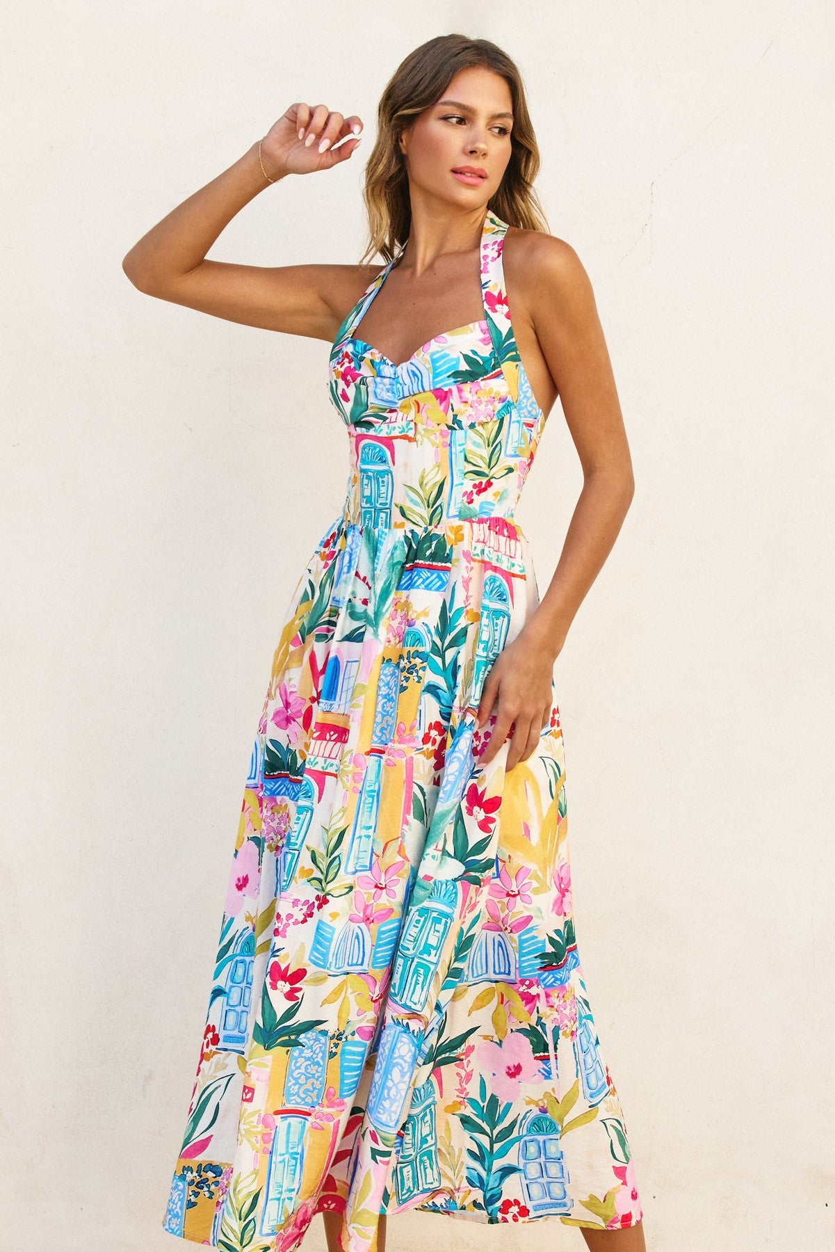 Long Summer Halter Neck Midi Dress