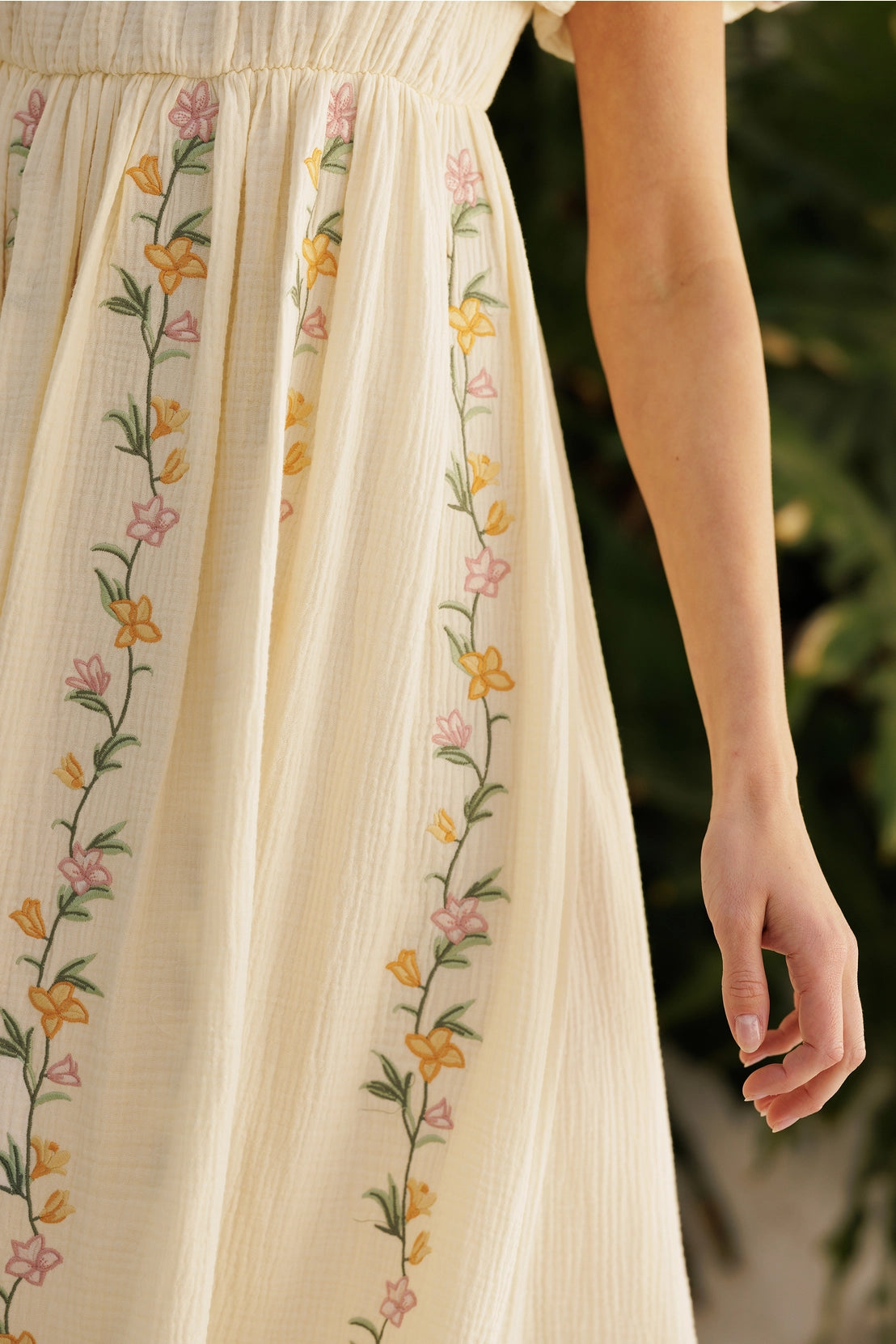 Gretchen Floral Vine Embroidery Midi Dress