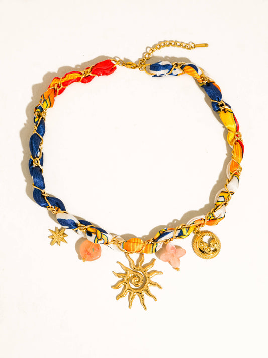 Sedona 18K Gold Non-Tarnish Sun Charm Braided Necklace