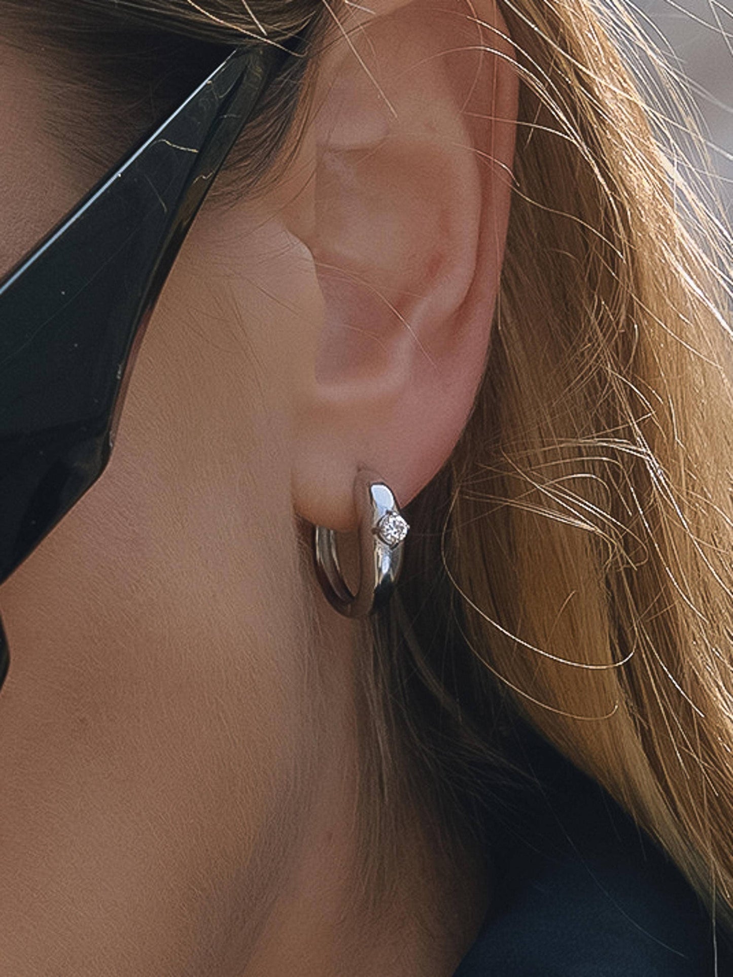 Dazzleon Silver CZ Solitaire Hoop Earrings