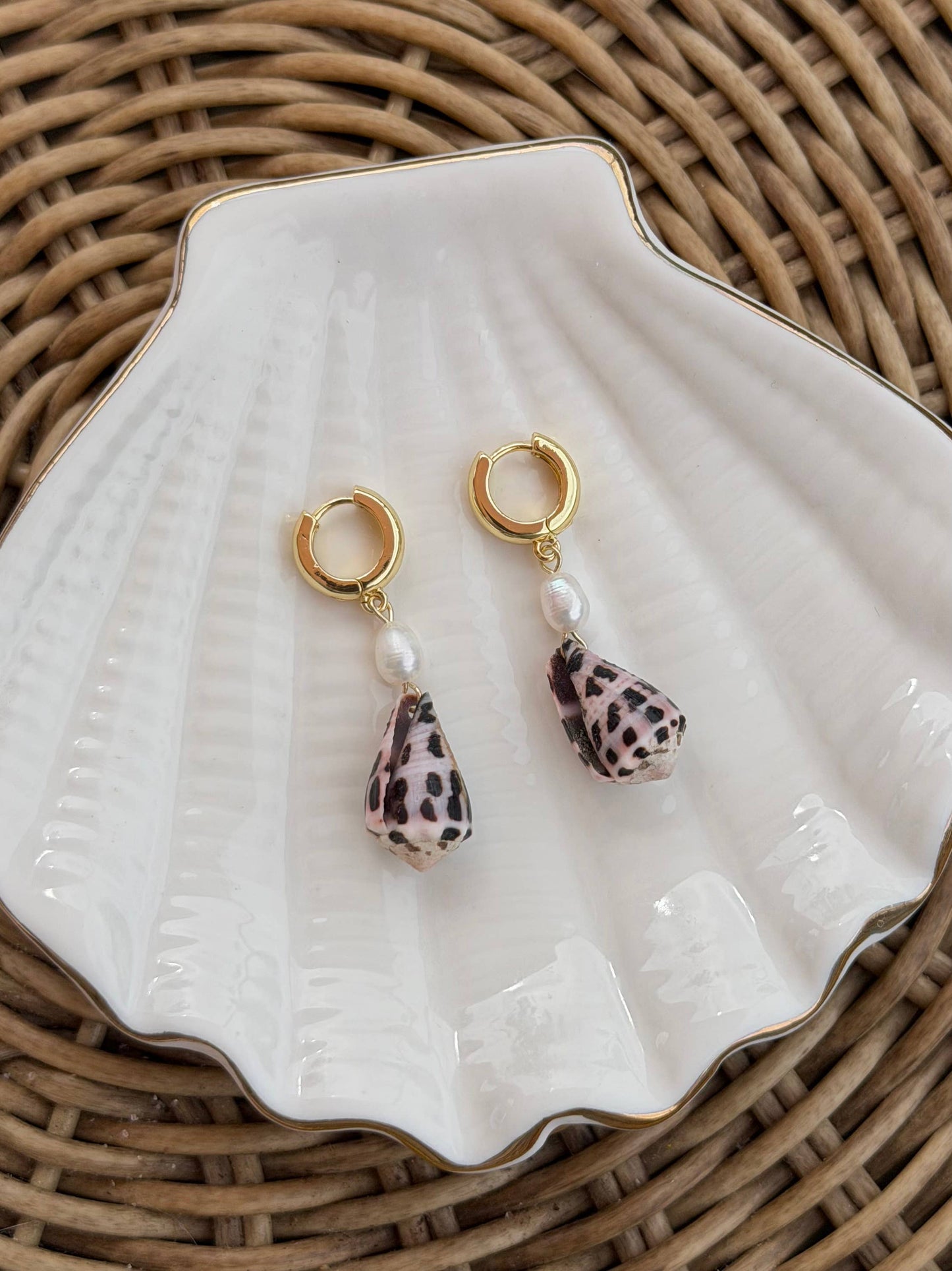 Pearl + Hebrew Cone Earrings - Gold