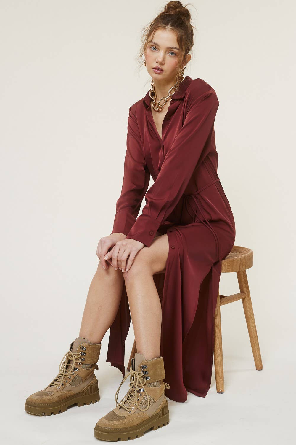 Nadia Silky Button-Down Shirt Dress