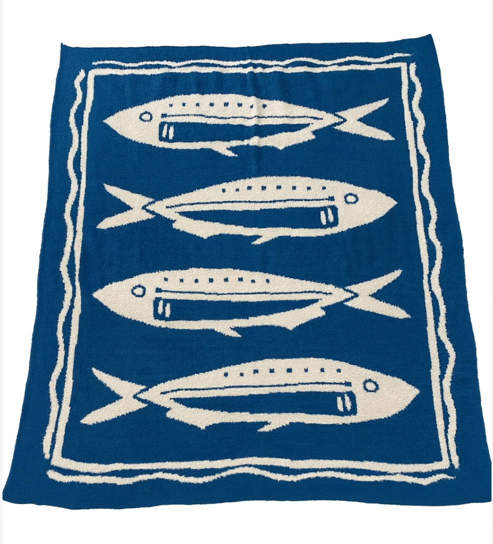 Pacific Row Plush Throw - Swell Blue