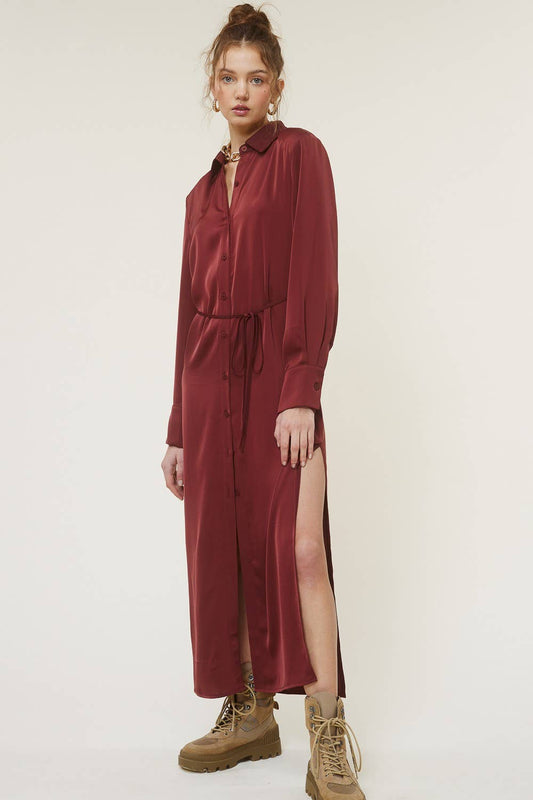 Nadia Silky Button-Down Shirt Dress