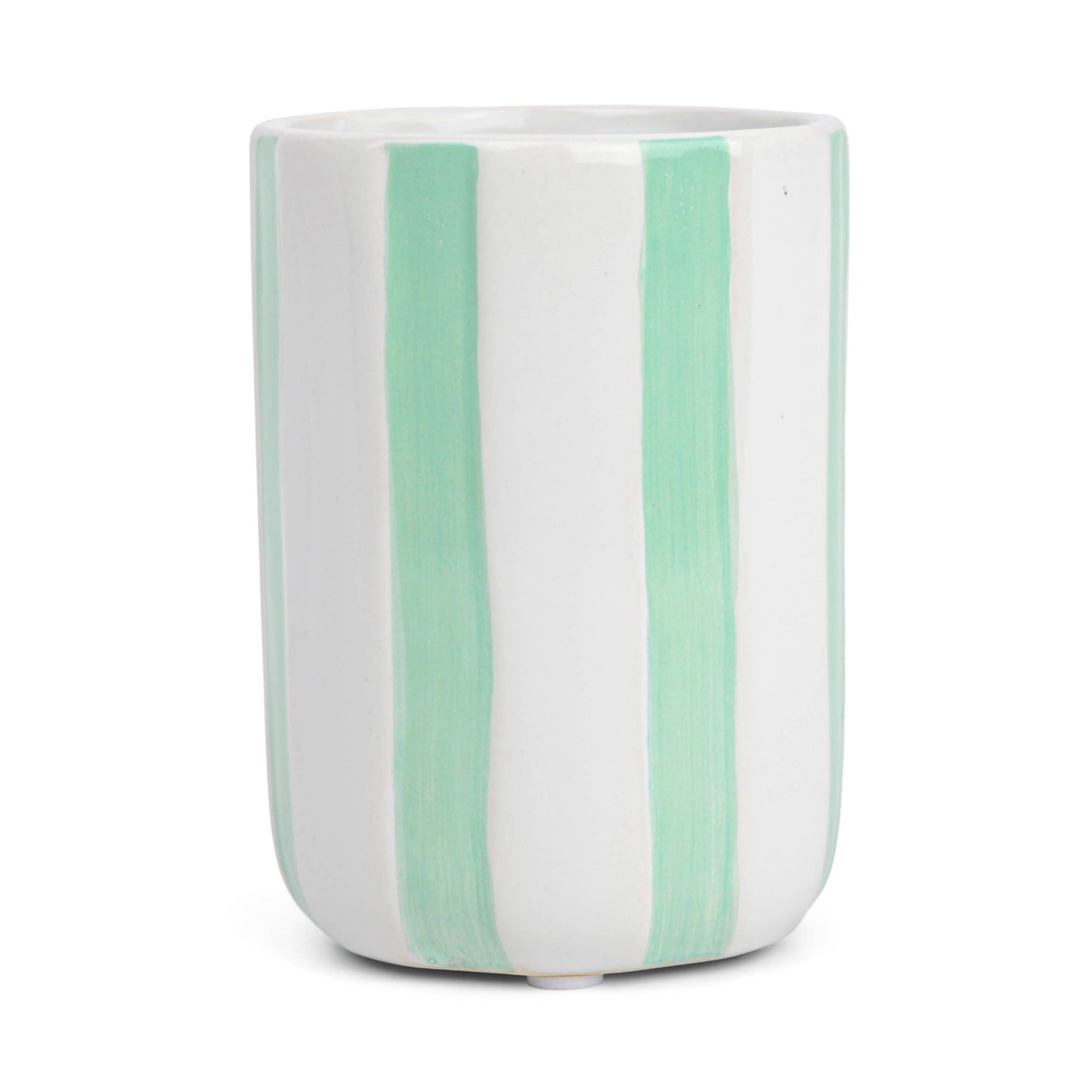 Sea Green Striped Ceramic Candle: Sea Salt Waves