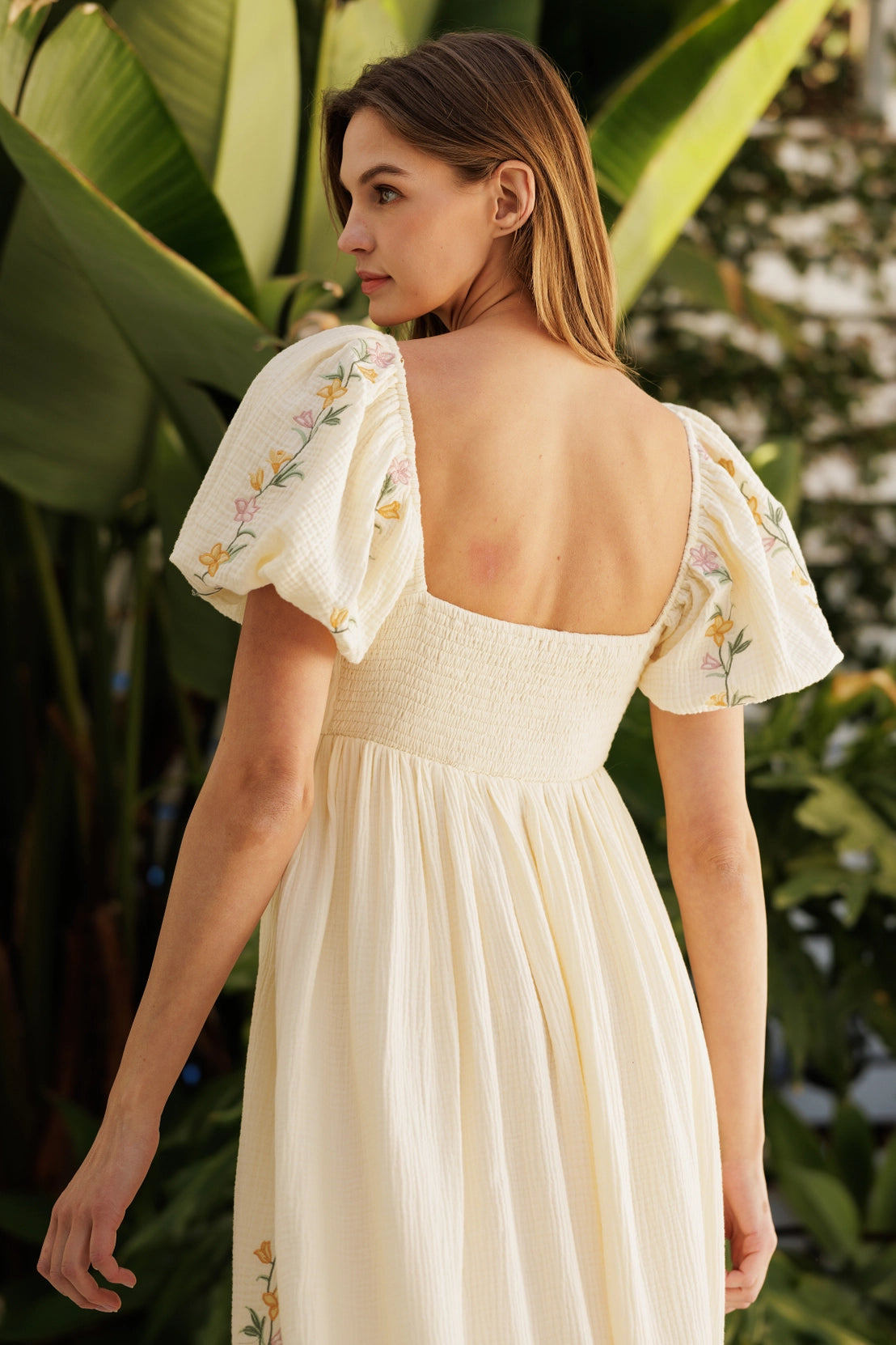 Gretchen Floral Vine Embroidery Midi Dress