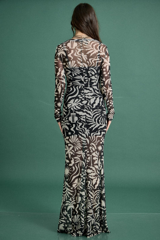 Noir Illusion Mesh Maxi Dress