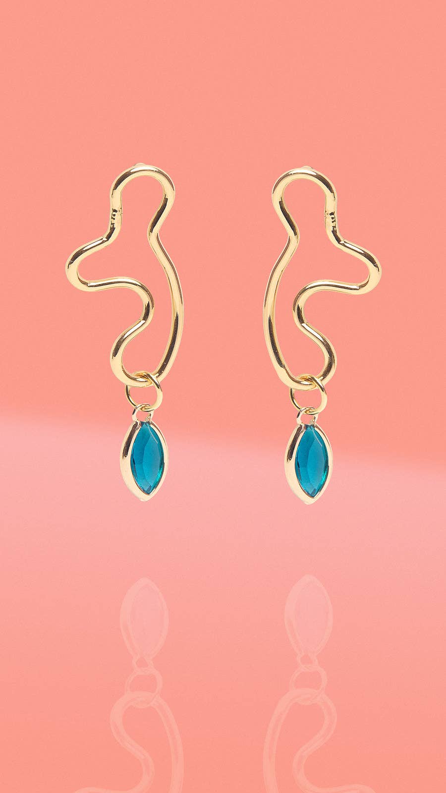Abstract Wiggle Gold Plated Hoops - Blue Glass Charm
