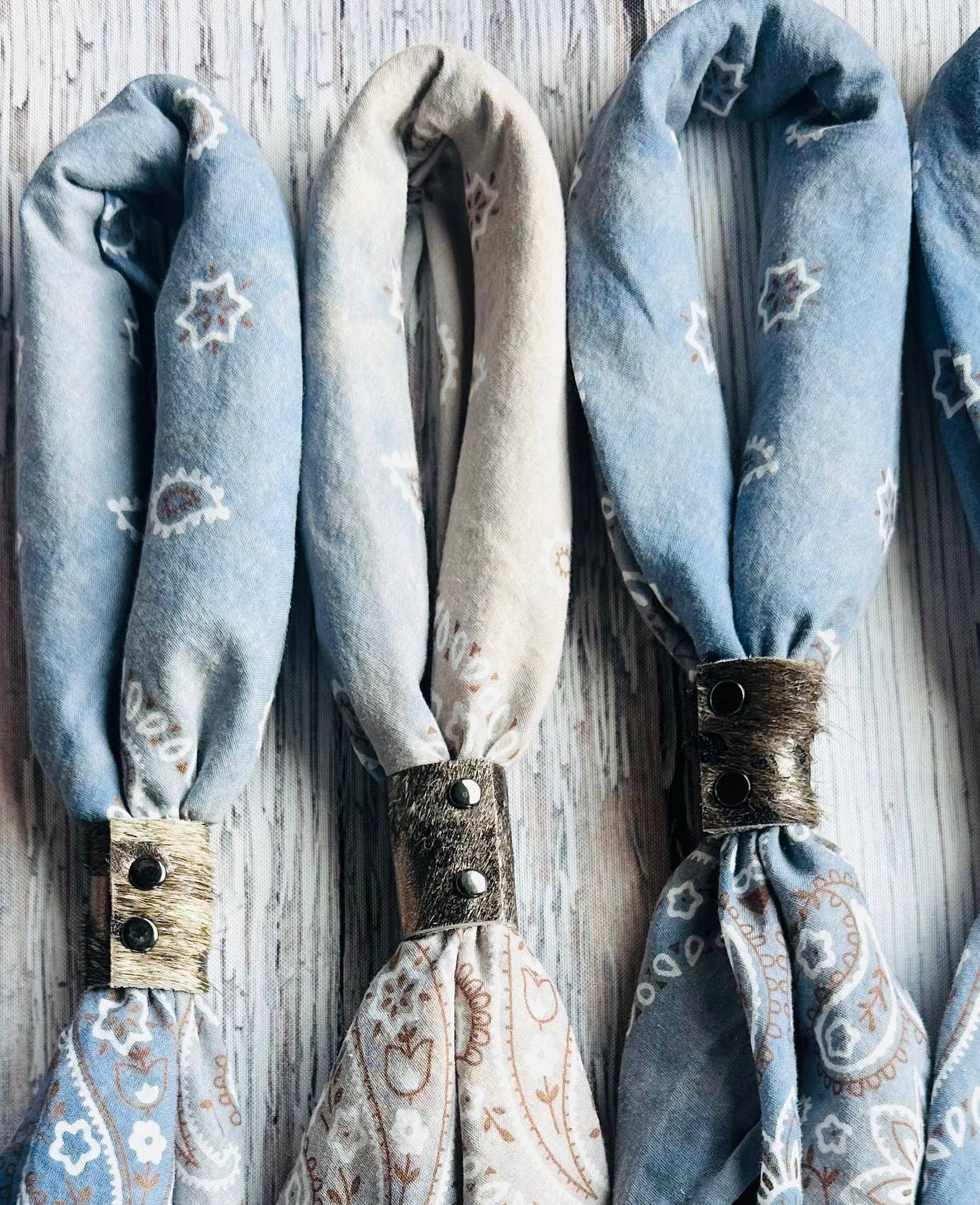 Denim Hues Hand Dyed Bandanas With Leather Slides