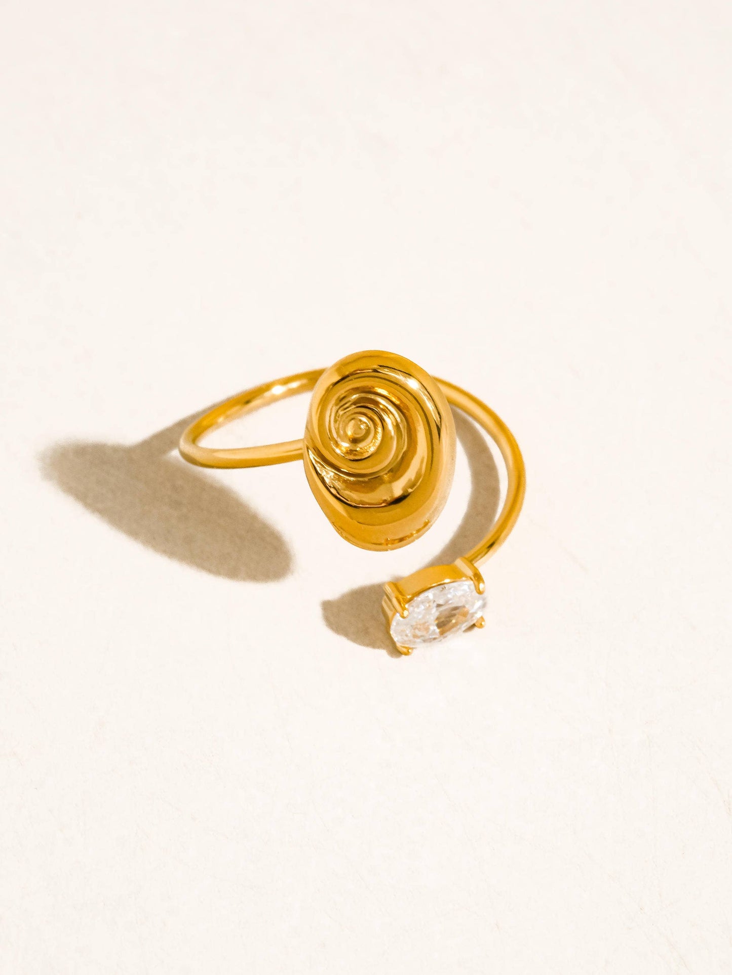 Solenya 18K Gold Non-Tarnish Seashell CZ Statement Ring