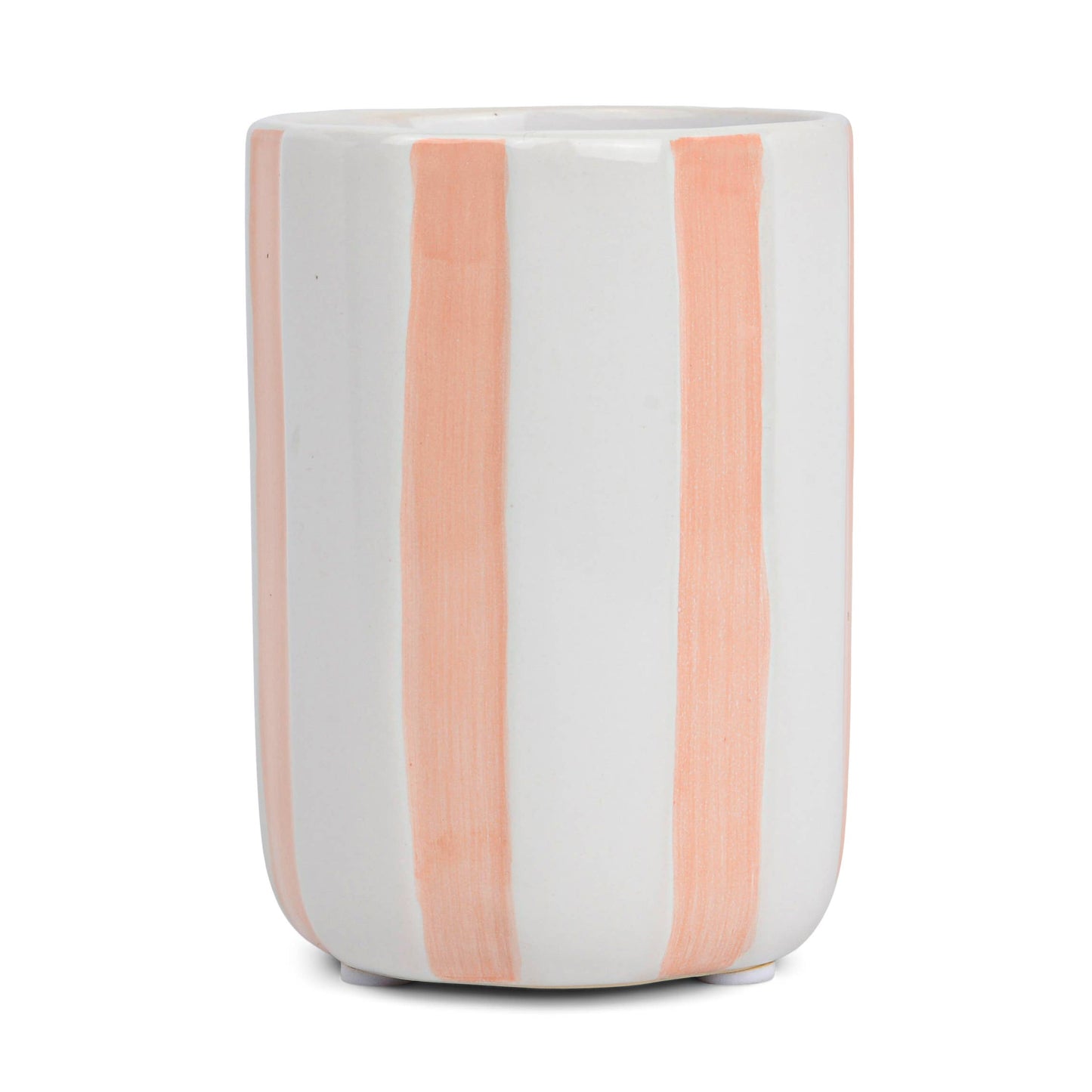 Peach Striped Ceramic Candle: Vibrant Rose & Rhubarb