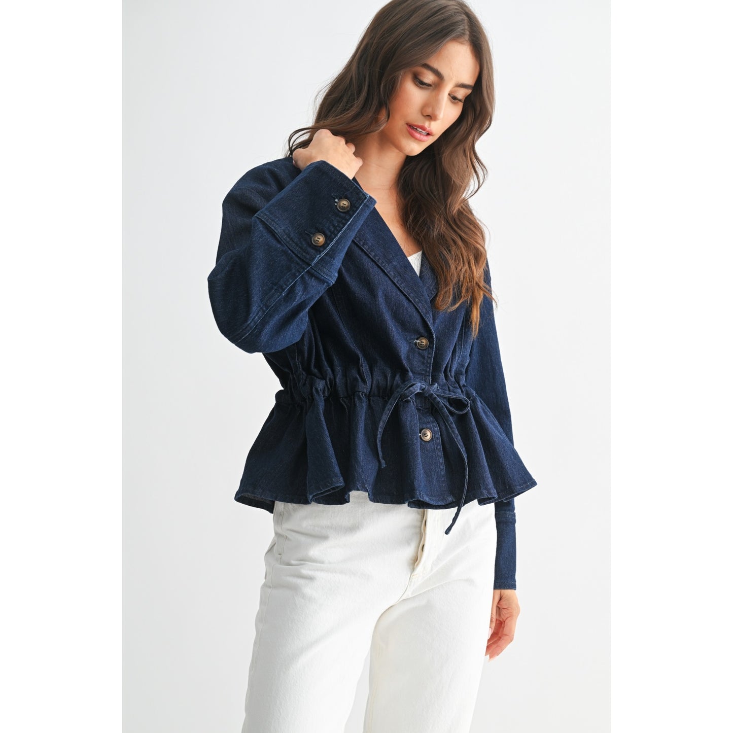 Evayn Denim Jacket with Adjustable Waist
