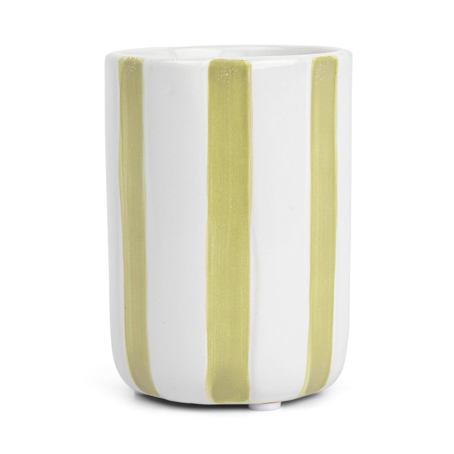 Green Striped Ceramic Candle: Cascading Apple Santal