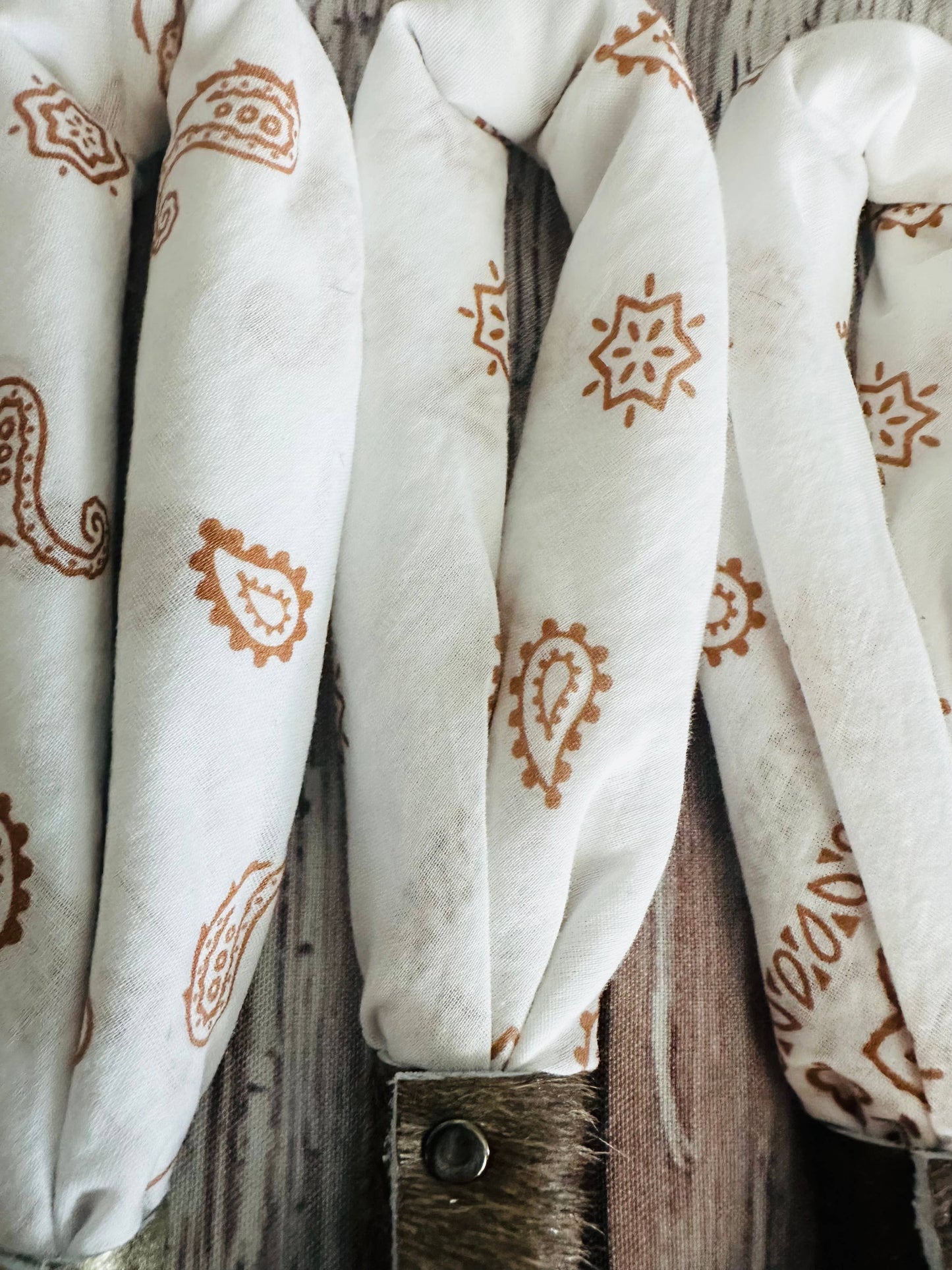 Ivory & Brown Hand Dyed Bandanas With Leather Slides