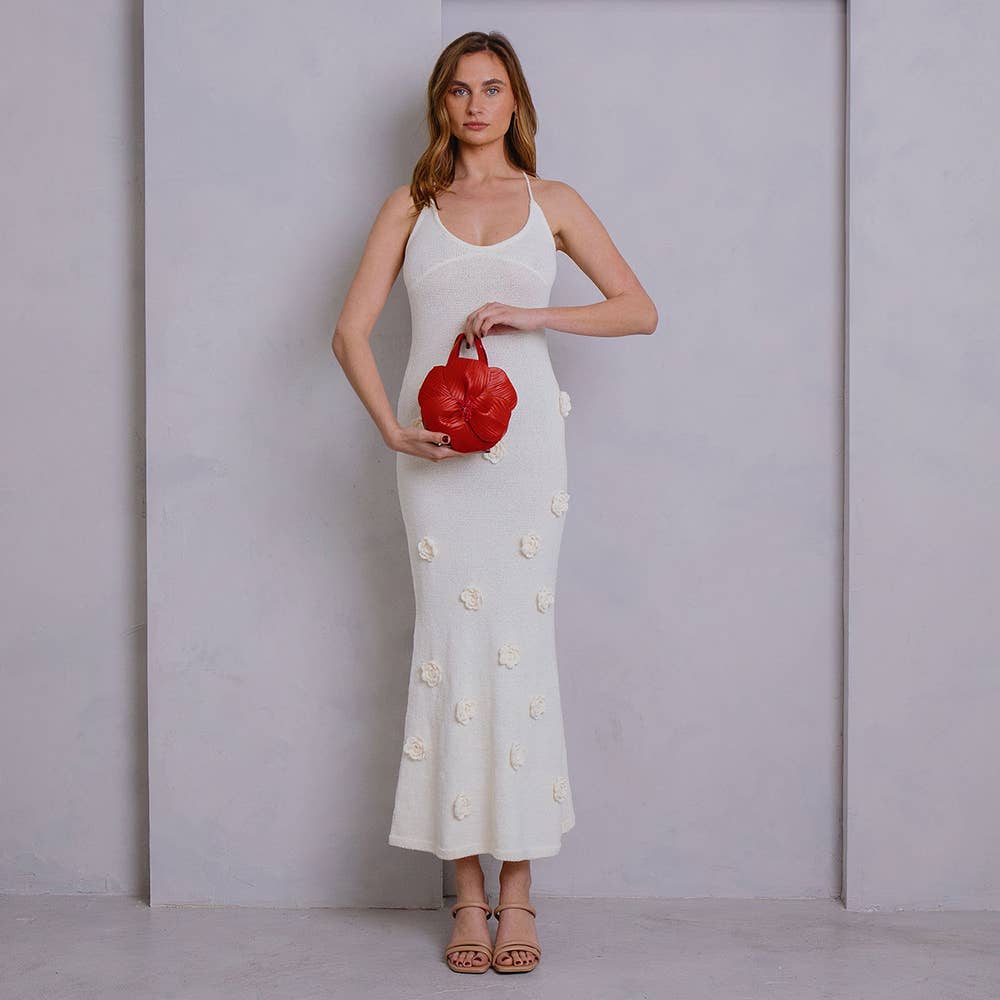 Monroe Ivory Flower Recycled Vegan Top Handle Bag