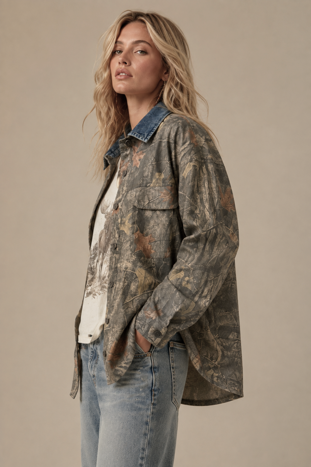 Mesa Denim Collar Camo Shacket