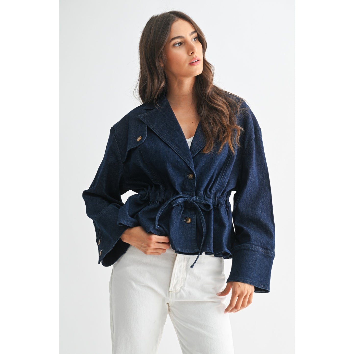 Evayn Denim Jacket with Adjustable Waist