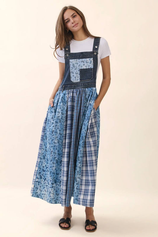 Sable Mixed Patchwork Overall Dress