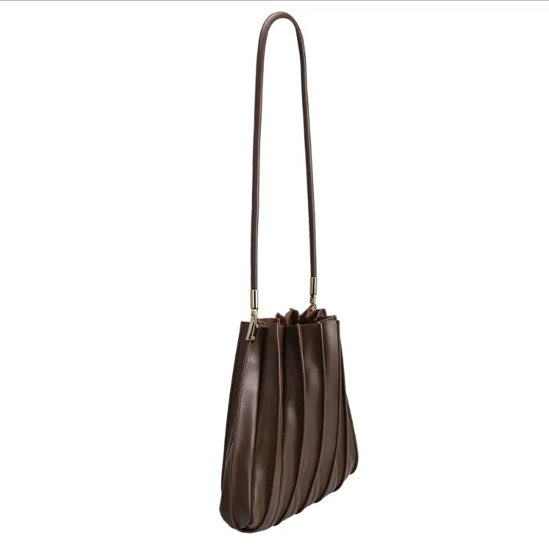 Carrie Pleated Vegan Shoulder Bag - Chocolate