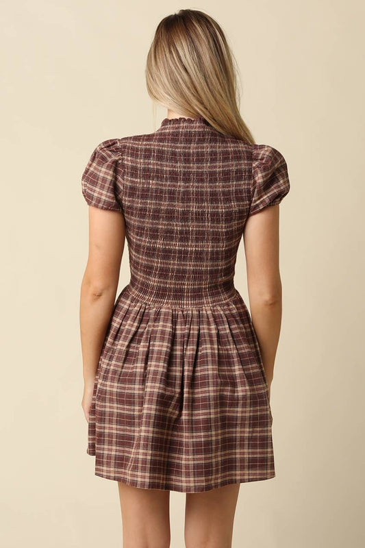 Rinsely Plaid Smocked Mini Dress
