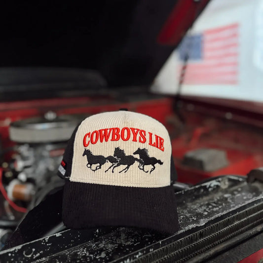 Cowboys Lie™ Mustang Embroidered Corduroy Mesh Trucker Hat