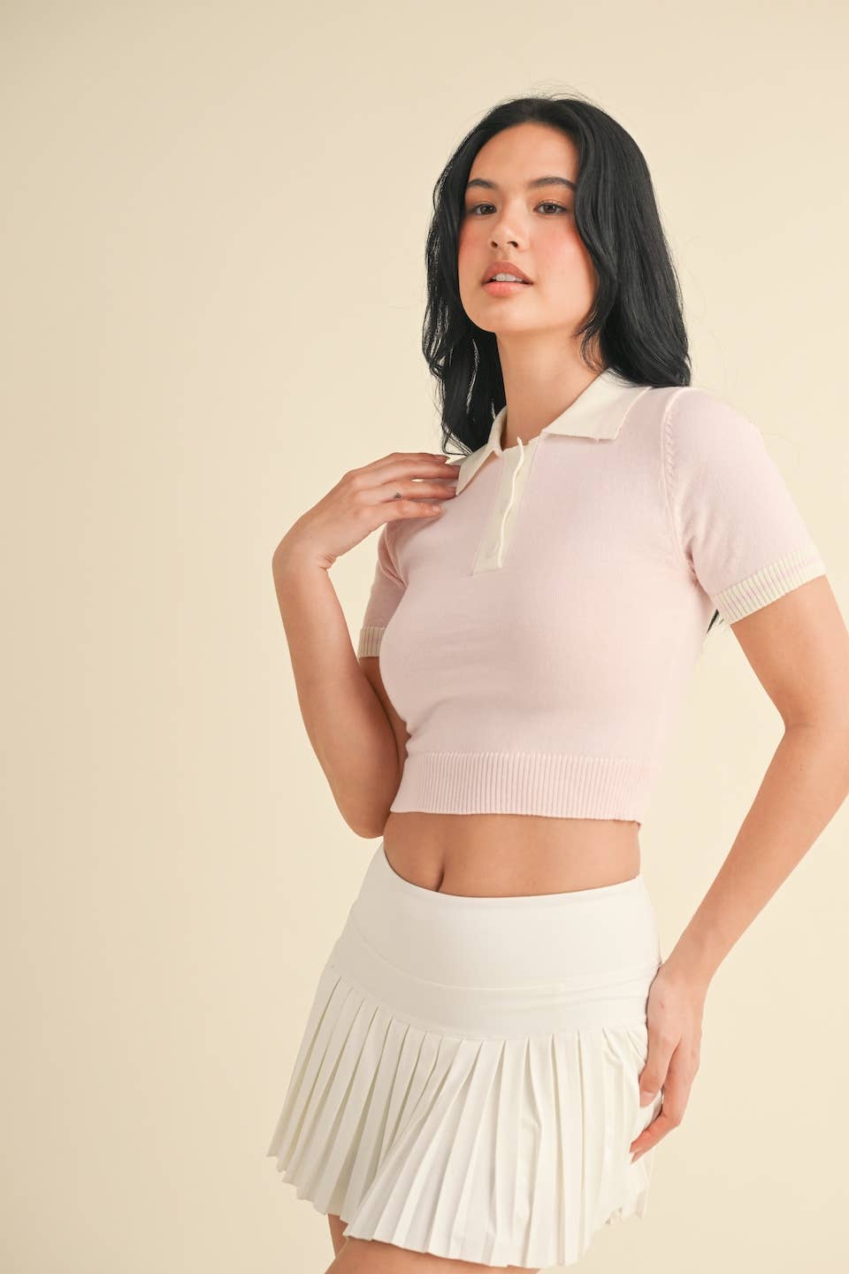 Harper Knit Cropped Polo Shirt