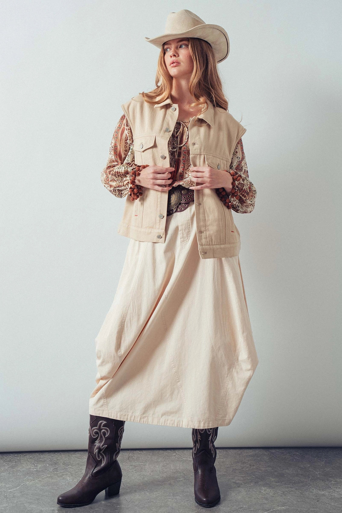 Western Sunset Embroidered Denim Vest