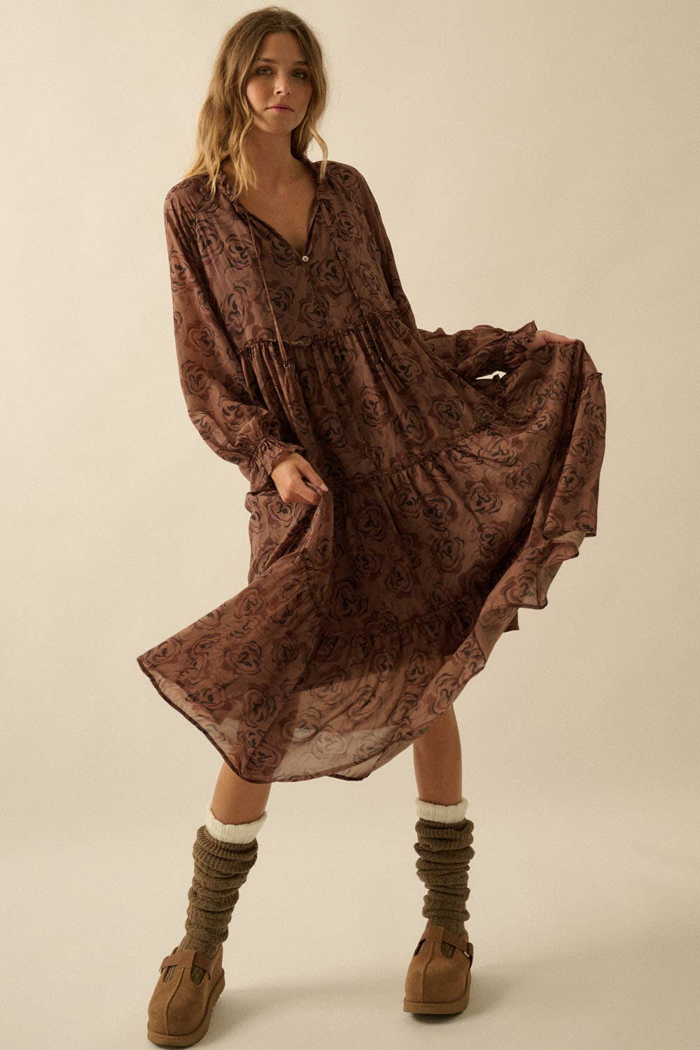 Mojave Floral Tiered Midi Dress