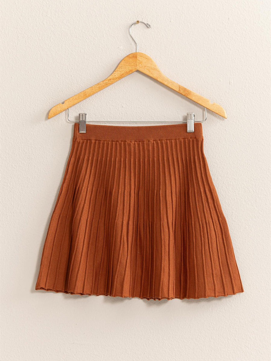 Tatyana Pleated Flare Mini Skirt - Chocolate