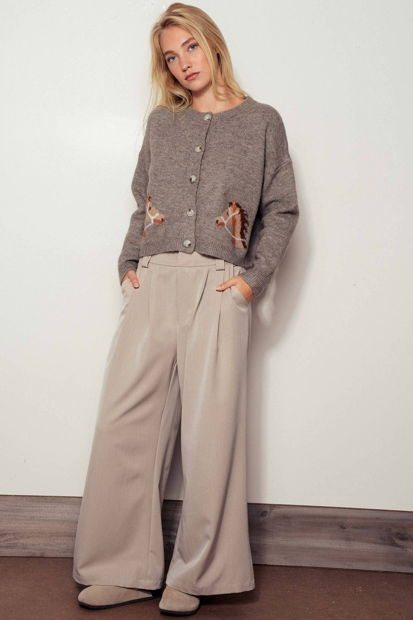 Western Horse Crew Neck Cardigan