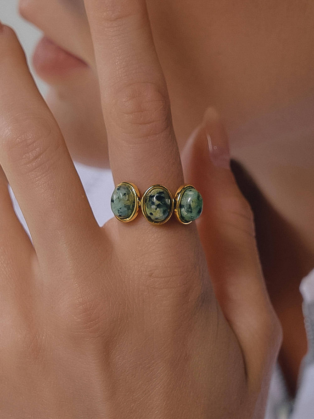 Sorrel 18K Gold Non-Tarnish Green Stone Triple Ring