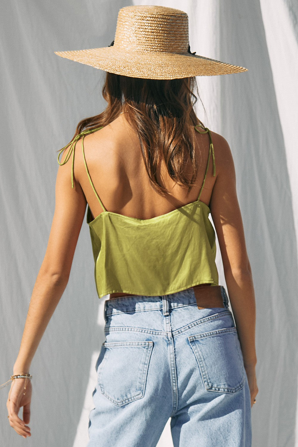 Villanova Satin Tie-strap Scallop Hem Crop Top