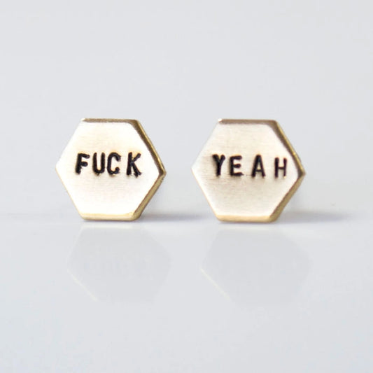 Fuck Yeah, Hexagon Earrings