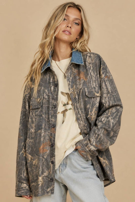 Mesa Denim Collar Camo Shacket