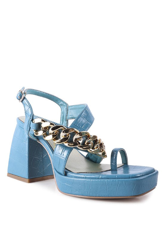 Frecklin Metal Chain Strap Block Sandals