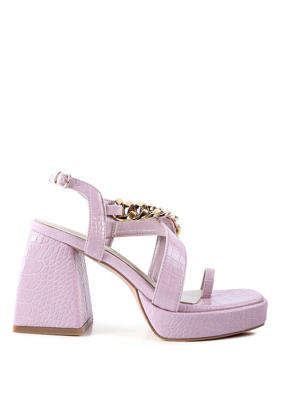 Frecklin Metal Chain Strap Block Sandals