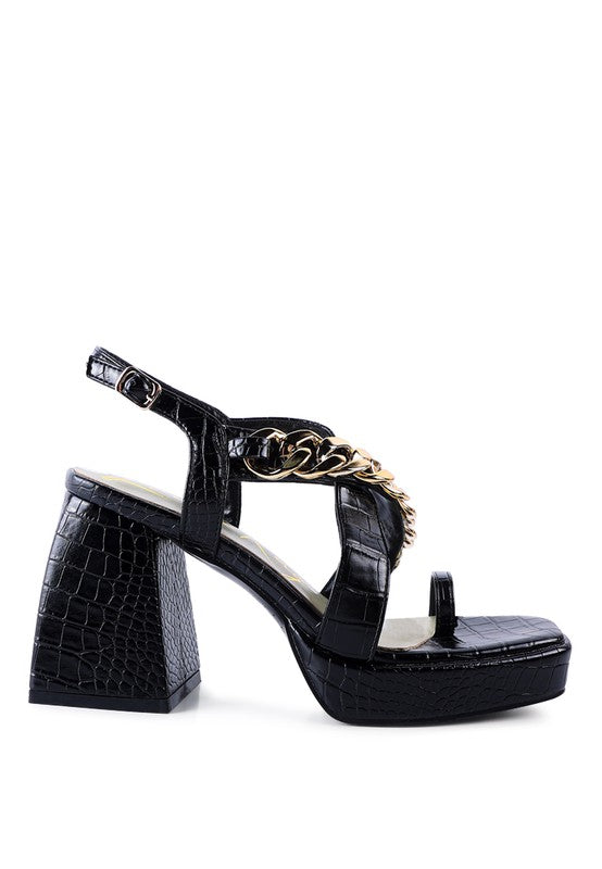 Frecklin Metal Chain Strap Block Sandals