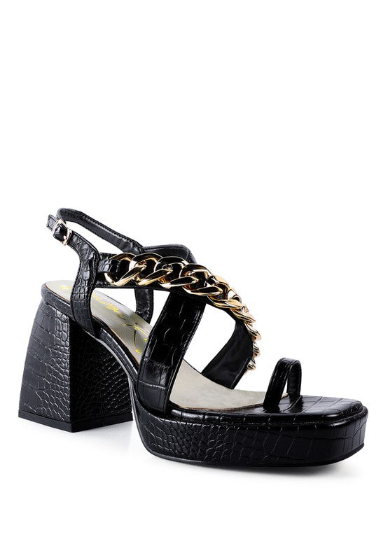 Frecklin Metal Chain Strap Block Sandals