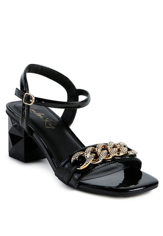 Illusion Geometric Cut Diamante Chain Sandals