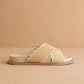 The Fabby | Beige Double Strap Raffia Slide