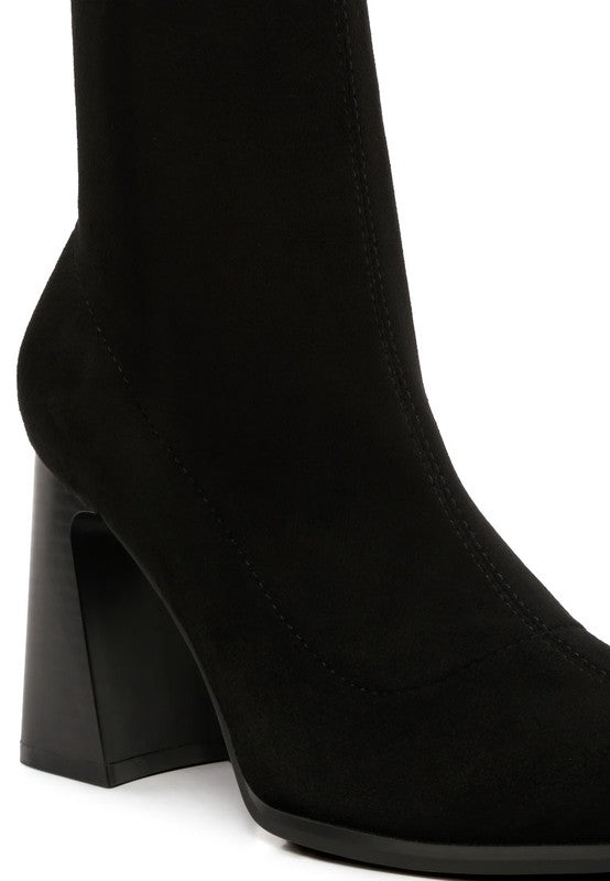 Aandid High Ankle Flared Block Heel Boots