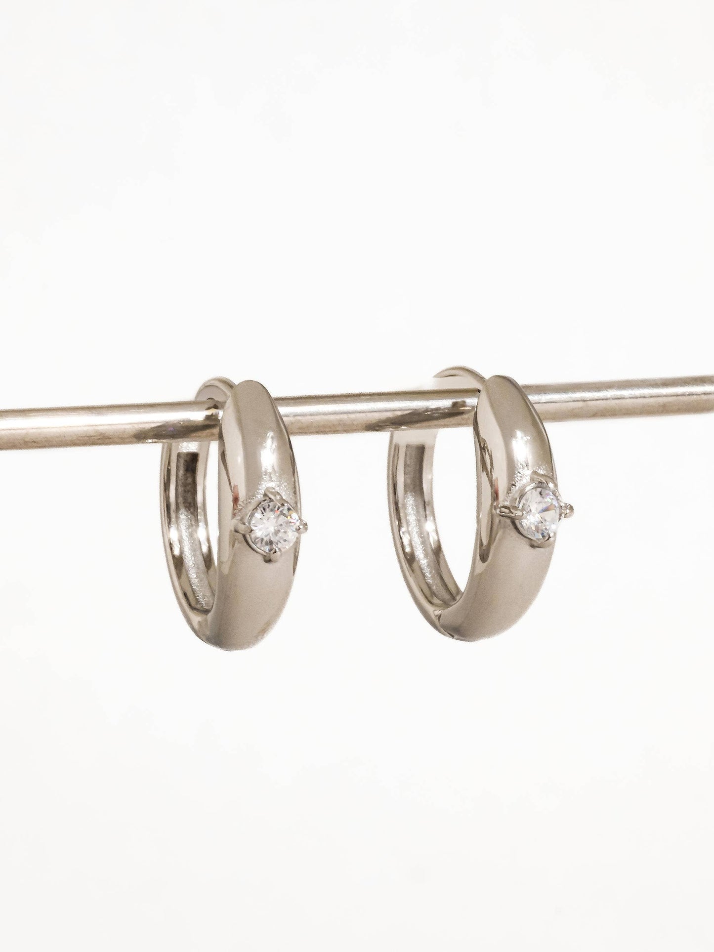 Dazzleon Silver CZ Solitaire  Hoop Earrings