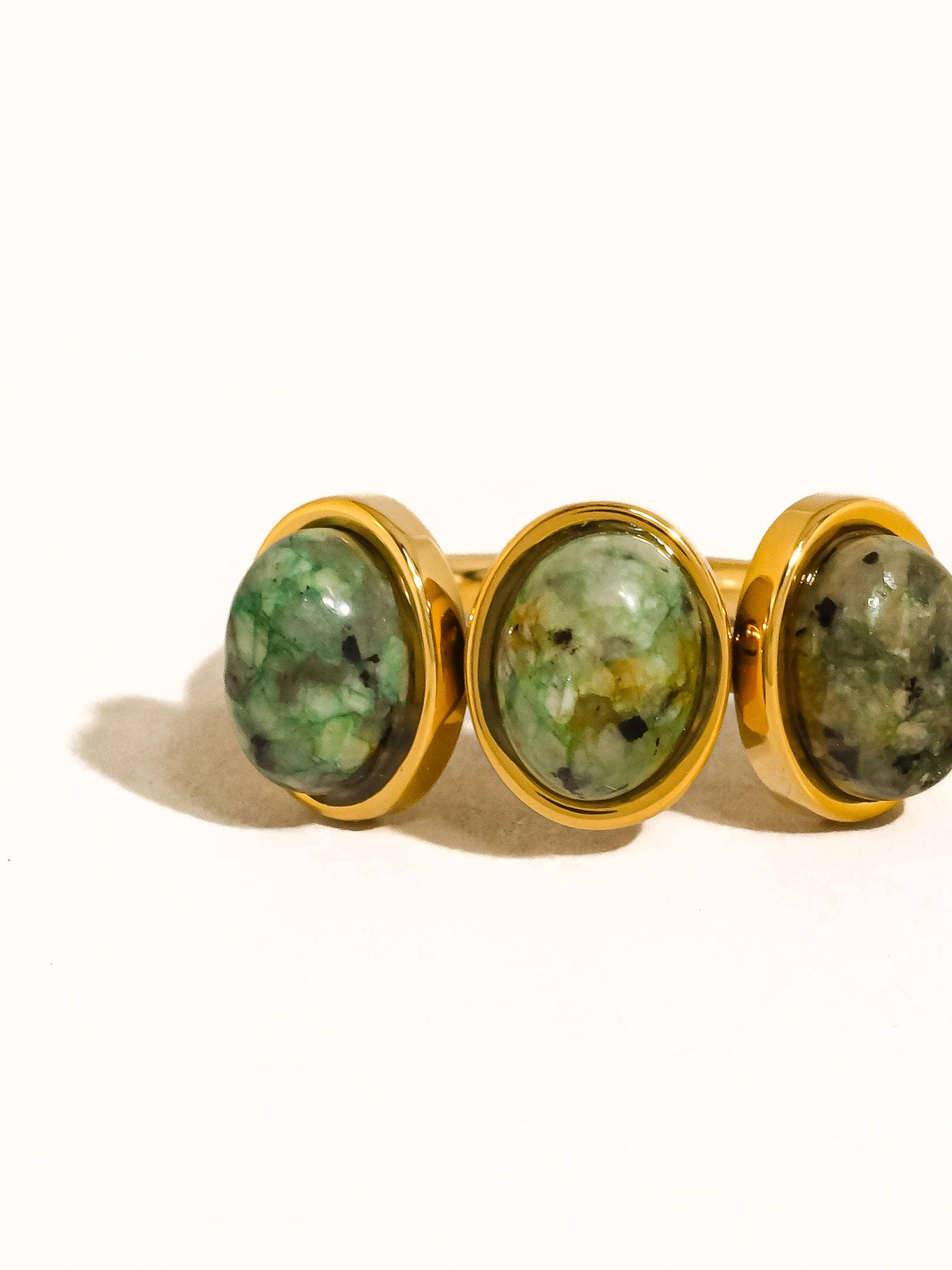 Sorrel 18K Gold Non-Tarnish Green Stone Triple Ring